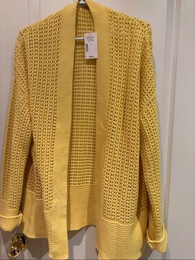 NWT Yellow Cotton Knit Women's Cardigan Sweater